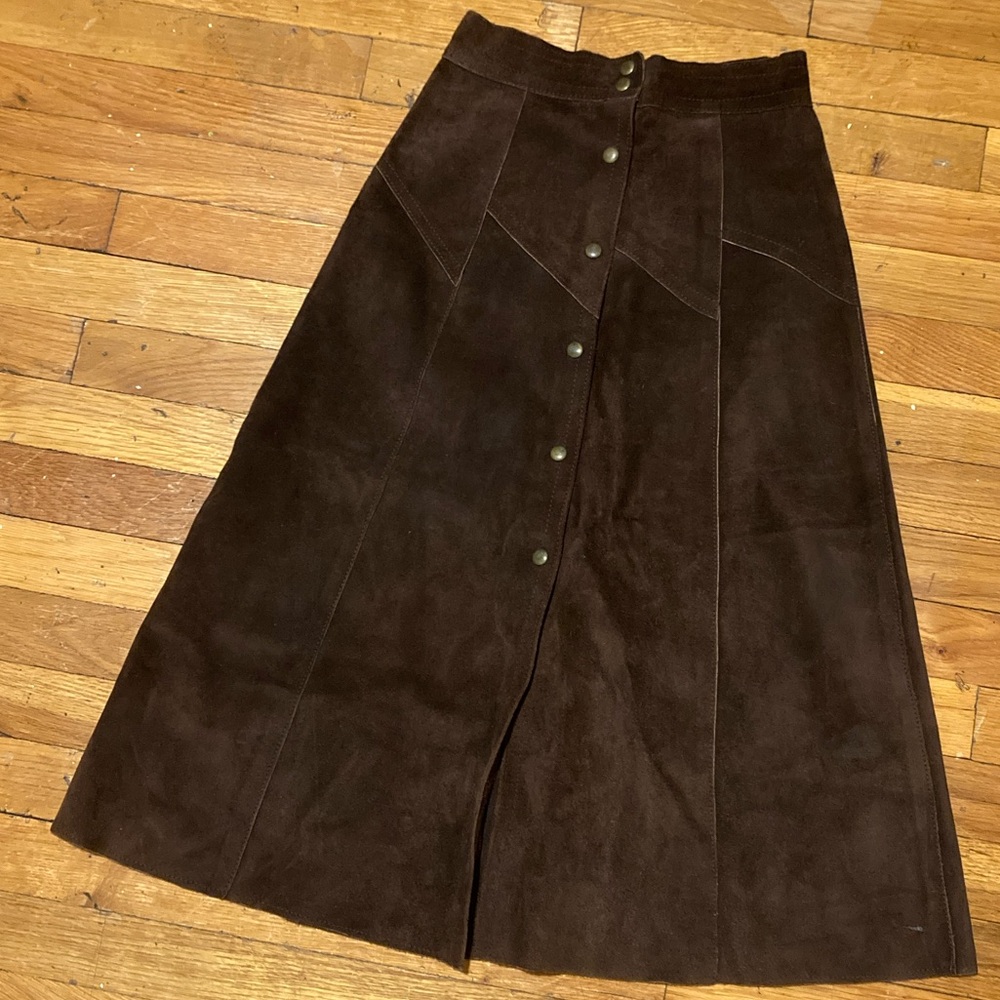 Vtg Brown Suede Skirt